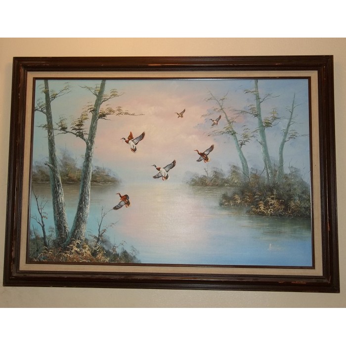 700x700 Oil Painting Large 41 X 30 Artist Signed Ambrose Mallards Ducks - Ambrose Painting