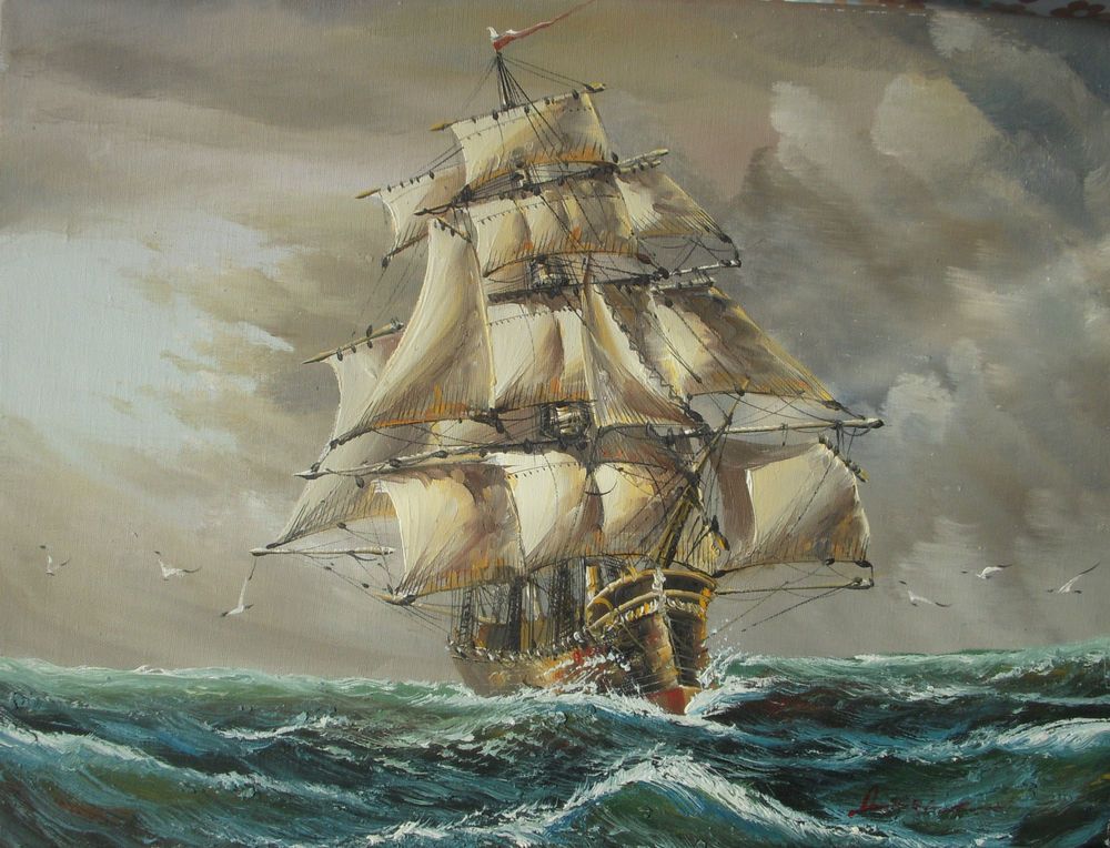 1000x764 Tall Ship Oil On Canvas Painting - Ambrose Painting