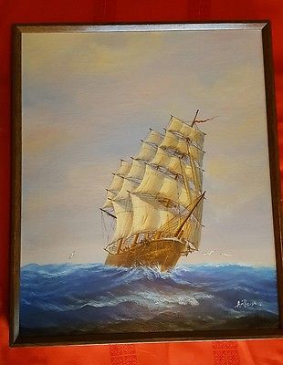 310x400 Clipper Ship Original Signed Oil On Canvas Painting By Ambrose - Ambrose Ship Painting