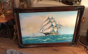 300x187 Large Antique Framed Ship Painting Picture Signed By Ambrose Ebay - Ambrose Ship Painting