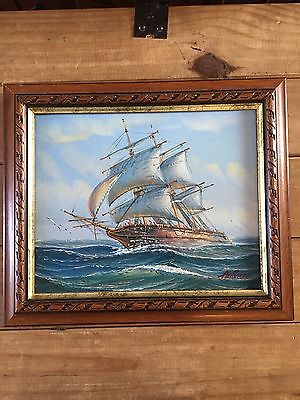 300x400 Oil Painting Seascape Sailing Ship Signed By Ambrose - Ambrose Ship Painting