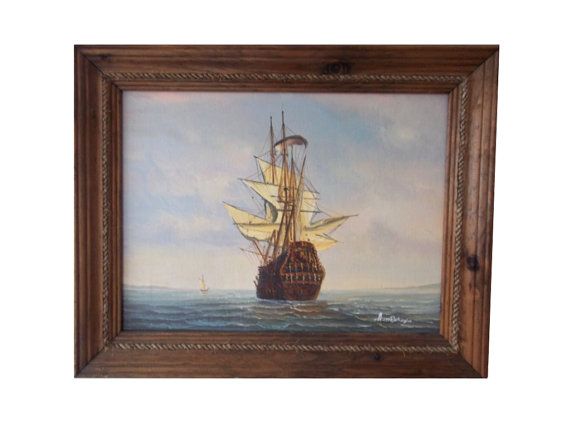 570x428 Sailing Ship Vintage Oil Painting On Canvas Tall Clipper Ship - Ambrose Ship Painting