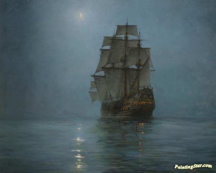 750x602 The Crescent Moon Artwork By Montague Dawson Oil Painting Amp Art - Ambrose Ship Painting