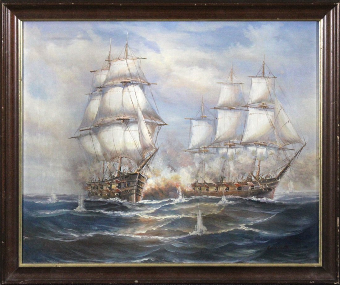 1100x922 Ambrose, Oil Painting On Canvas Battling Ships On Seas - Ambrose Ship Painting