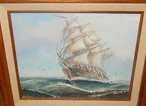300x219 Ambrose Sail Ship At Sea Original Oil On Board Small Painting Ebay - Ambrose Ship Painting