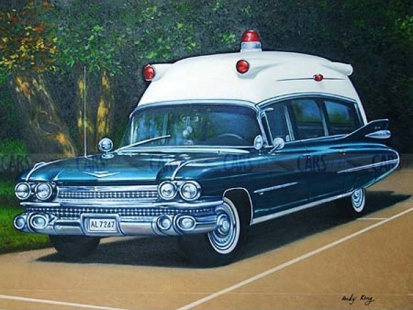 600x450 1959 Eureka Cadillac Ambulance Oil Painting - Ambulance Painting