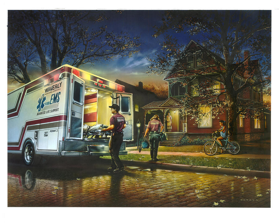 900x720 Answering The Call Painting By Dan Hatala - Ambulance Painting