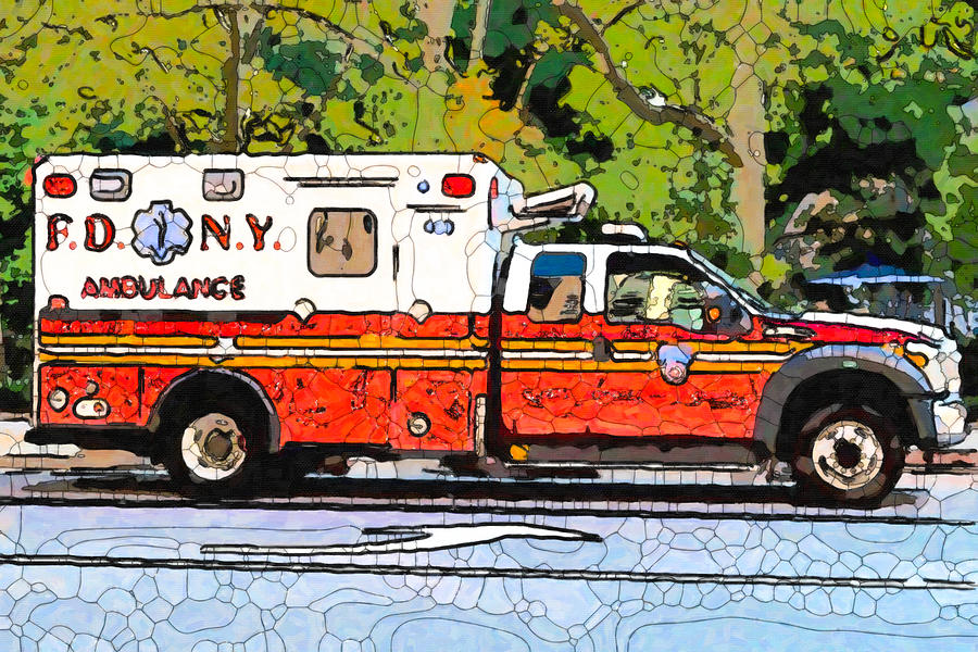 900x600 A New York Fire Department Ambulance Painting By Jeelan Clark - Ambulance Painting