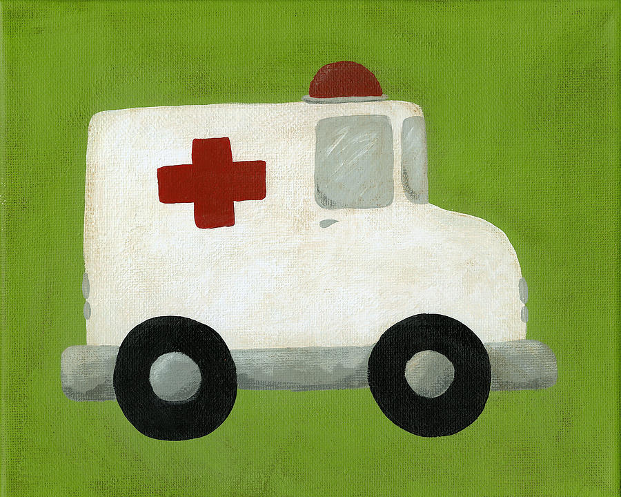 900x720 Ambulance Nursery Art Painting By Katie Carlsruh - Ambulance Painting
