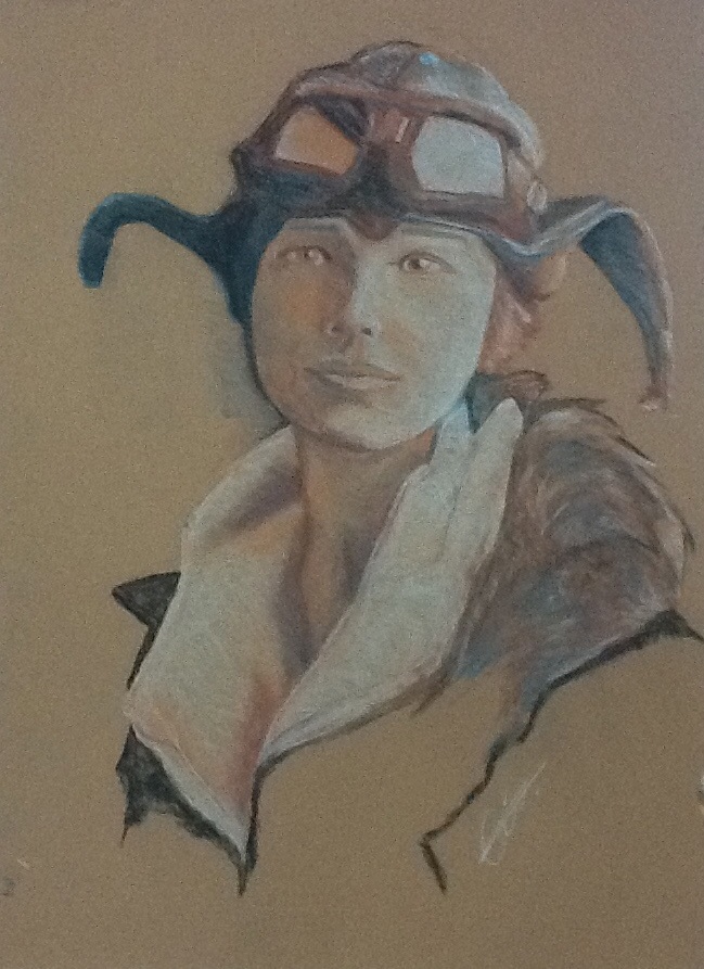 649x893 Aviatrix Amelia Earhart Cristel Mol Dellepoort Pastel Artist - Amelia Earhart Painting