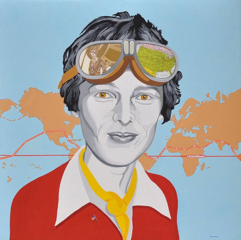 770x768 Saatchi Art Amelia Mary Earhart Painting By Marco Arduini - Amelia Earhart Painting