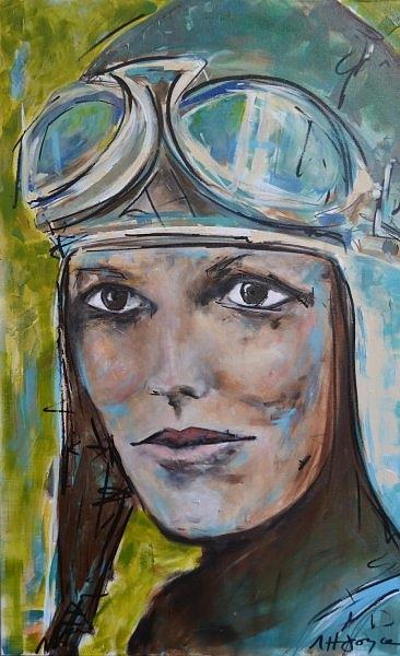 366x600 Amelia Earhart Painting By Nancy Hilliard Joyce - Amelia Earhart Painting