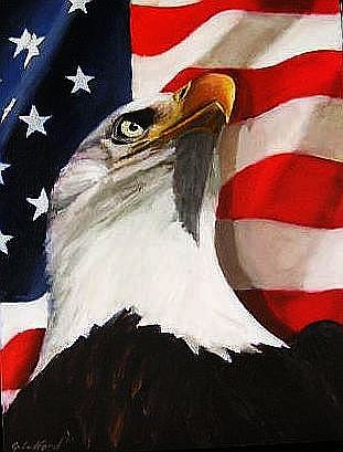 311x409 Bald Eagle And American Flag Painting By Glenn Ledford - American Bald Eagle Painting