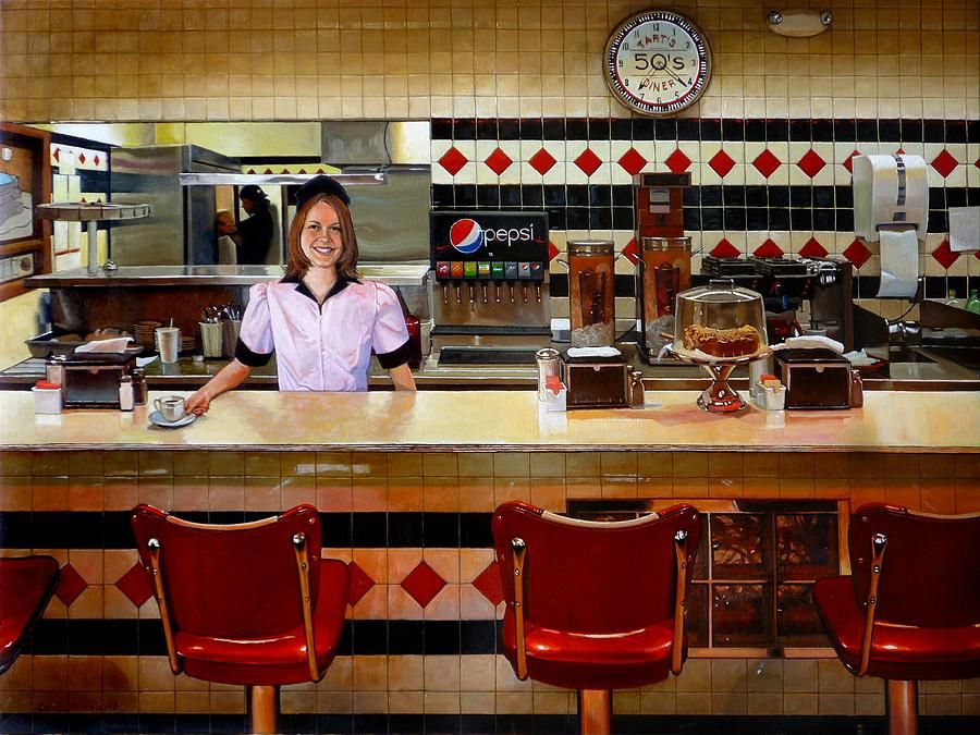 900x675 The Fifties Diner Painting - American Diner Painting