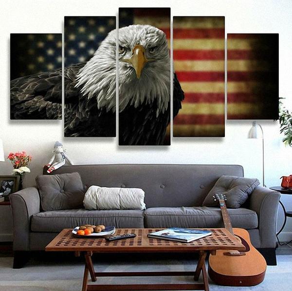600x598 American Flag With Bald Eagle Multi Panel Canvas Wall Art Mighty - American Flag Canvas Painting