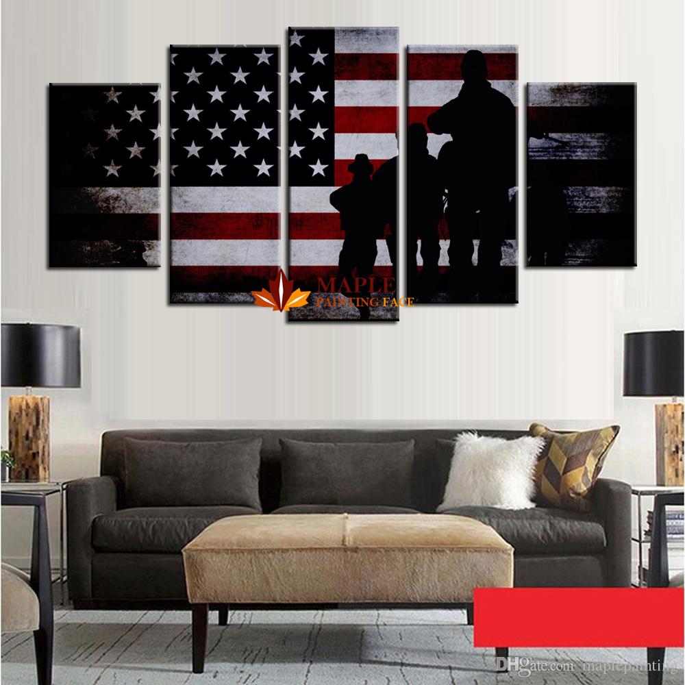 1000x1000 2018 Wholesale 5 Panel Large Poster Printed Canvas Painting Retro - American Flag Canvas Painting