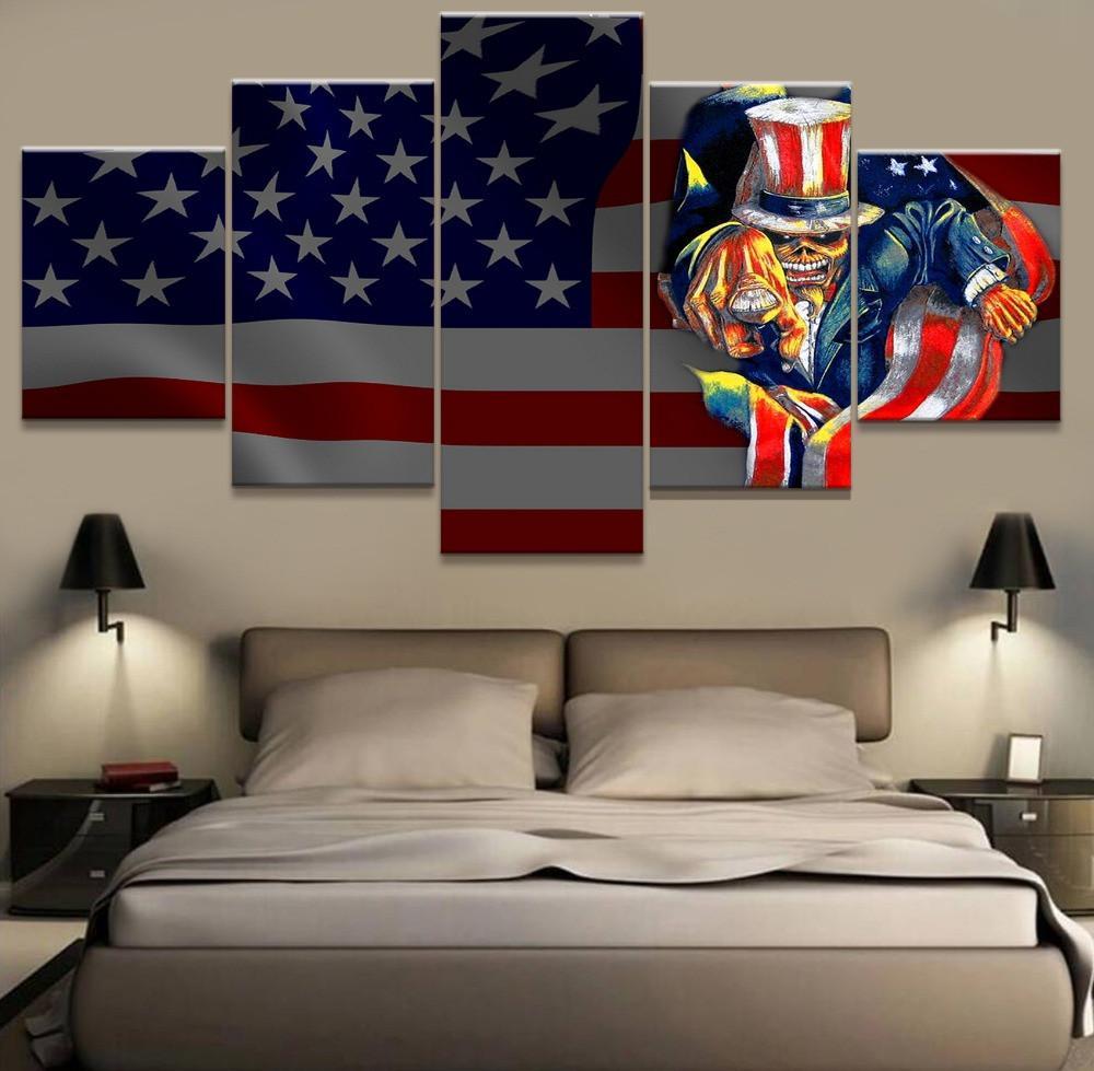 1000x979 5 Piece Iron Maiden American Flag Canvas Paintings Wall Art - American Flag Canvas Painting