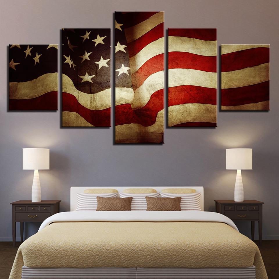 960x960 5 Piece Vintage American Flag Canvas Wall Art Paintings For Sale - American Flag Canvas Painting