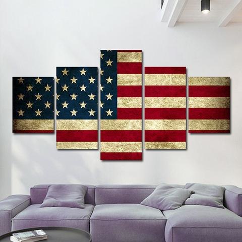 480x480 5 Panel Hd Printed Modular Canvas Painting Rustic American Flag - American Flag Canvas Painting