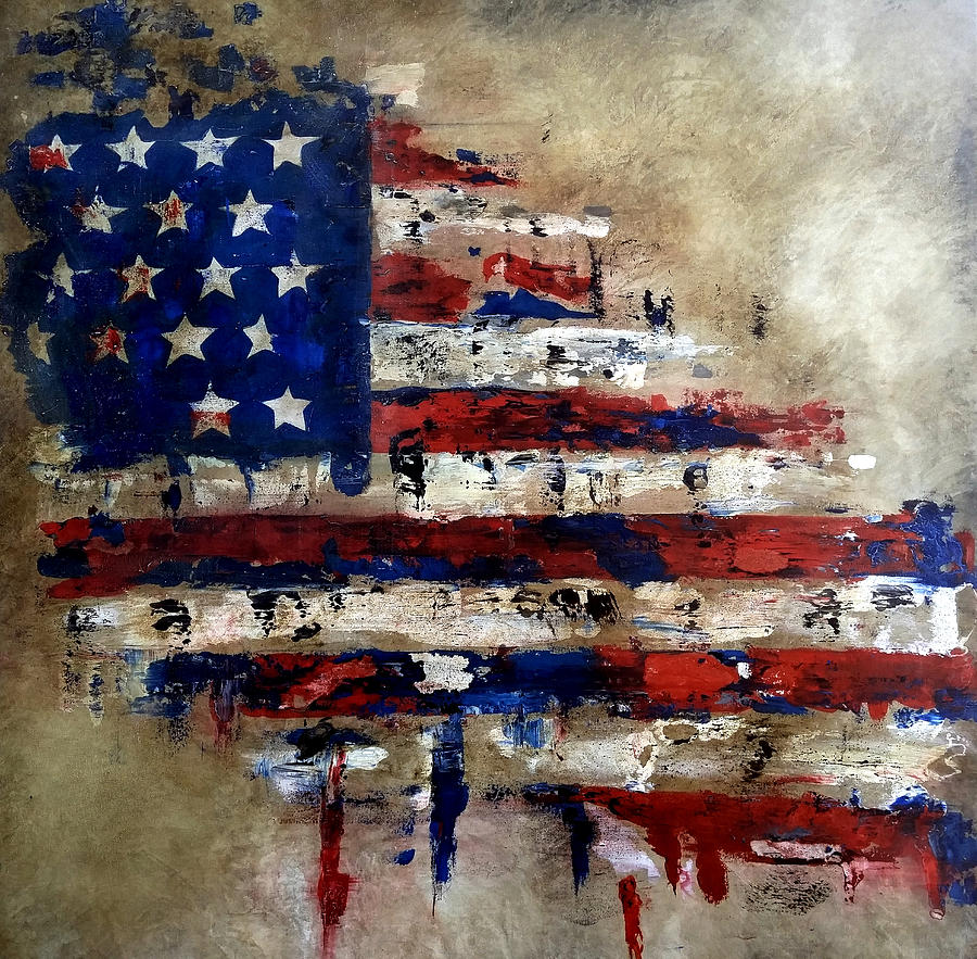 900x883 American Flag Painting By Tom Fedro - American Flag Painting