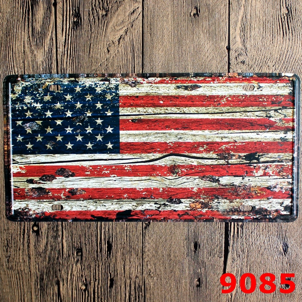 1000x1000 American Flag Design Decor License Plates Pub Party Decor Metal - American Flag Painting
