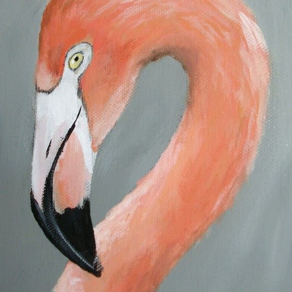570x570 American Flamingo 6x12 Original Canvas Painting By Birdsinhand - American Flamingo Painting