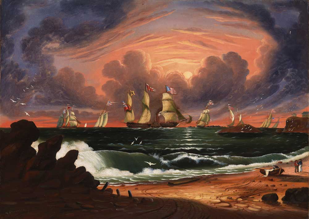 1000x711 Thomas Chambers American Marine And Landscape Painter - American Folk Art Painting