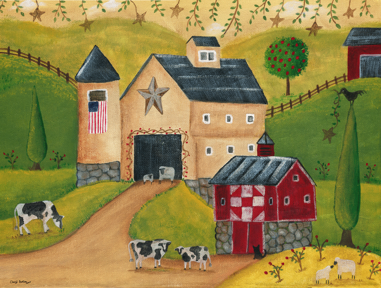 1280x968 American Country Barns Original Folk Art Painting - American Folk Art Painting