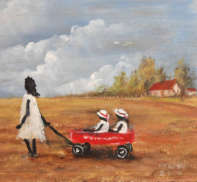 650x599 Lucy And The Twins African American Folk Art By Larry Kip Hayes - American Folk Painting