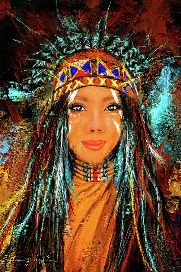 600x900 Colorful Native American Woman Painting By Lourry Legarde - American Girl Painting
