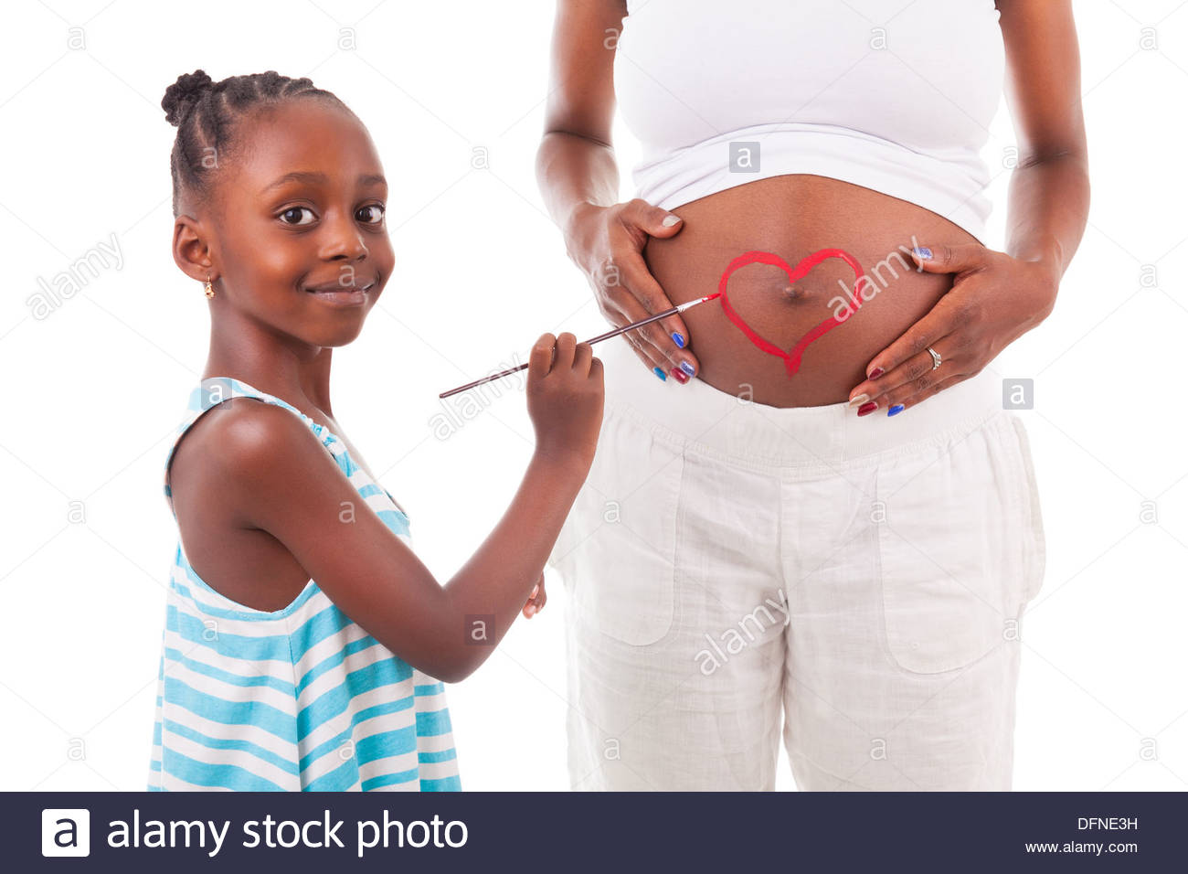 1300x956 Little African American Girl Painting On Her Mother's Belly - American Girl Painting