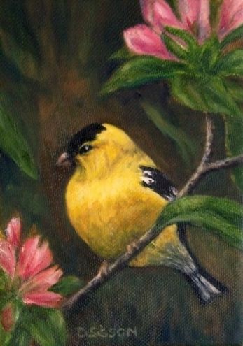 347x495 American Goldfinch Painting - American Goldfinch Painting
