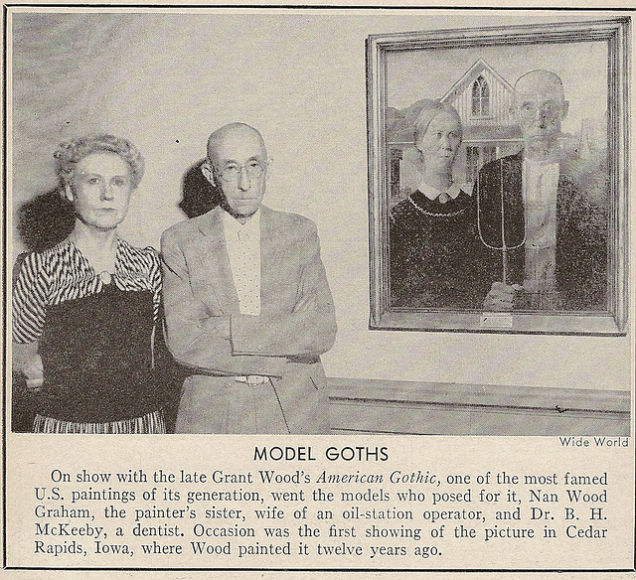 636x580 The Models For American Gothic Pose In Front Of The Iconic - American Gothic Painting