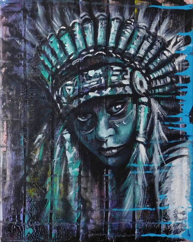 770x963 Saatchi Art Native American Indian Girl Painting By Jonathan Harris - American Graffiti Painting
