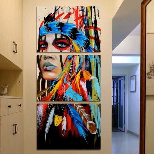 500x500 Beautiful Native American Indian Girl Feather Woman Portrait Wall - American Indian Girl Painting