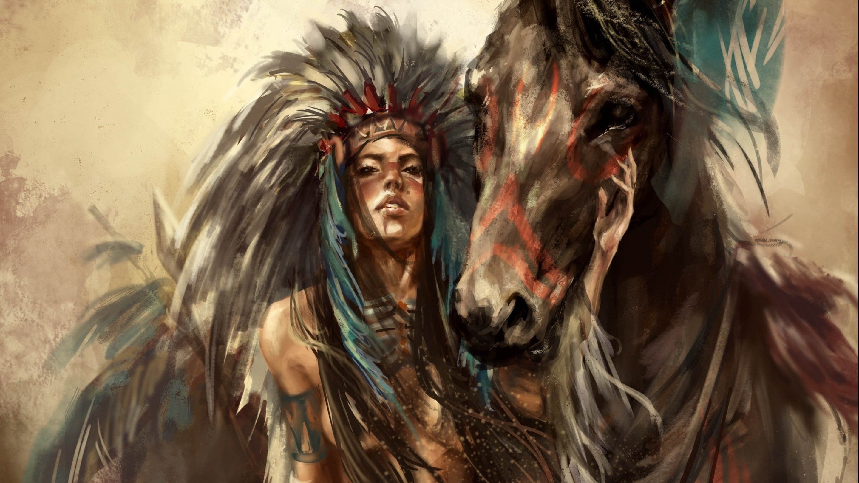 2880x1620 Native American Indian Wallpapers Group - American Indian Girl Painting