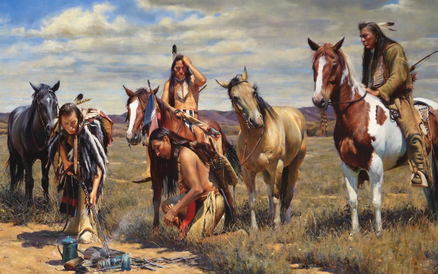 900x563 Warm Coals Native American Indians Painting Art Modern Living Room - American Indian Painting