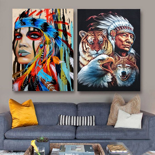 640x640 Hd Printed 1 Piece Canvas Art Abstract American Indian Painting - American Indian Painting