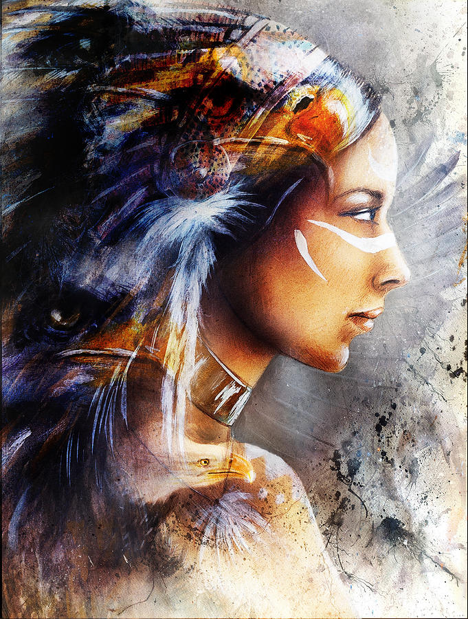 681x900 Beautiful Painting Of Native American Indian Woman With Eagleon - American Indian Woman Painting