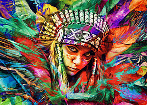 300x214 Dream Of An Indian Woman Painting By Sampad Art - American Indian Woman Painting