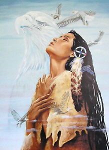 218x300 Native American Indian Woman Eagle Prayer Art Print Medicine Wheel - American Indian Woman Painting