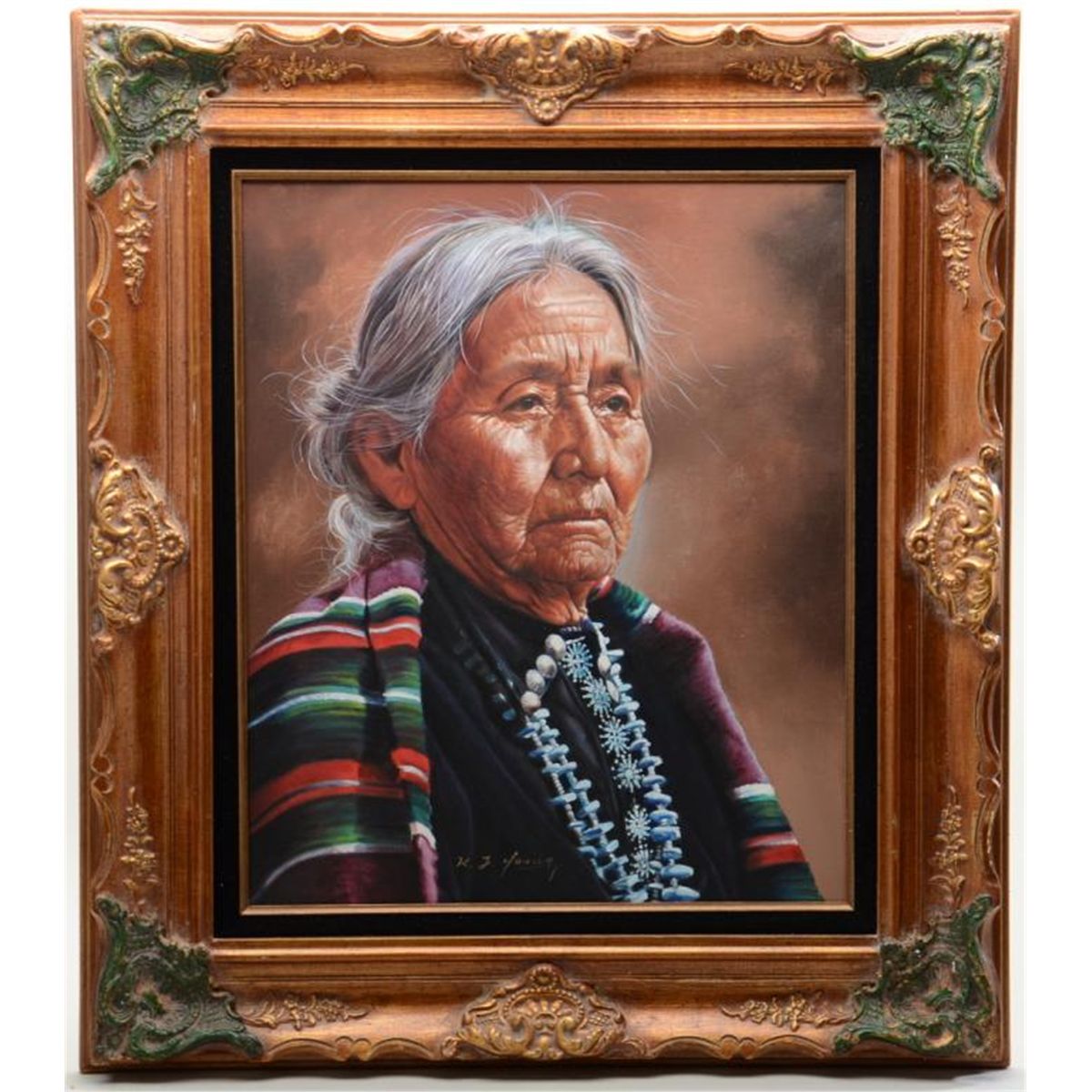 1200x1200 Original Oil Painting On Canvas Depicting American Indian Elder - American Indian Woman Painting