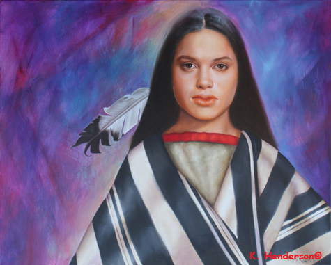 475x381 American Indian Women K.henderson Art - American Indian Woman Painting