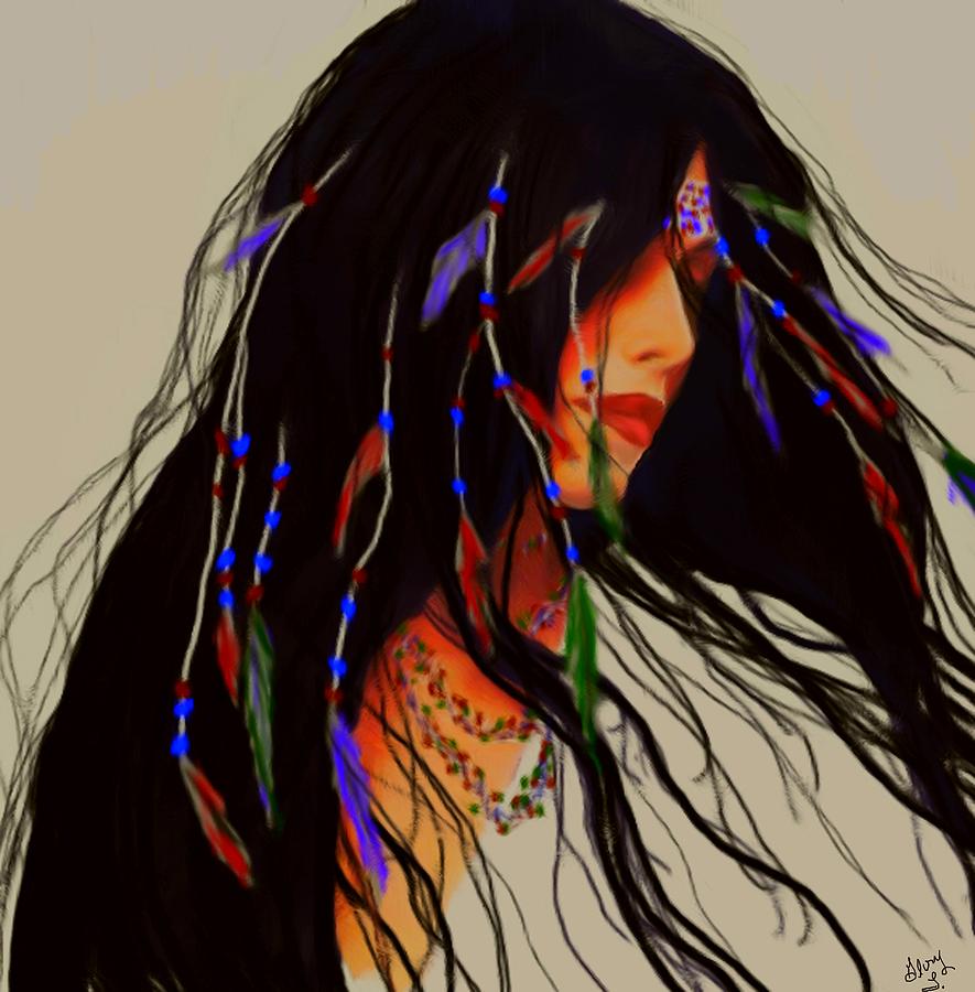 885x900 American Woman Painting By Glorie Tortoso - American Indian Woman Painting