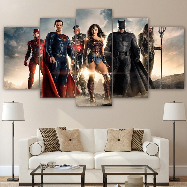 640x640 5 Panels Hd Canvas Prints Popular Justice League American Movie - American Justice Painting