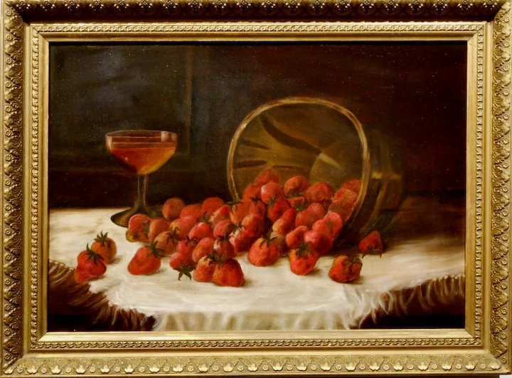 720x531 Antique American Primitive Oil Painting Of Strawberries Sold - American Primitive Painting