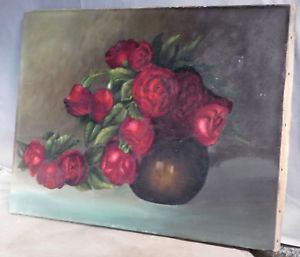 300x257 Antique American Primitive Oil Painting Canvas Folk Art Red - American Primitive Painting