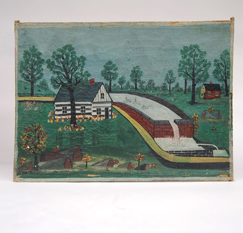1000x955 19th Century American Folk Art Painting On Canvas - American Primitive Painting