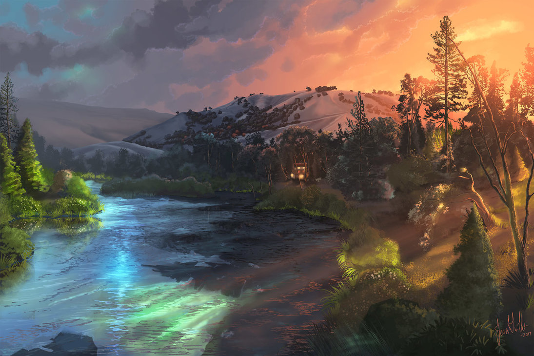 1095x730 American River By Chateaugrief - American River Painting