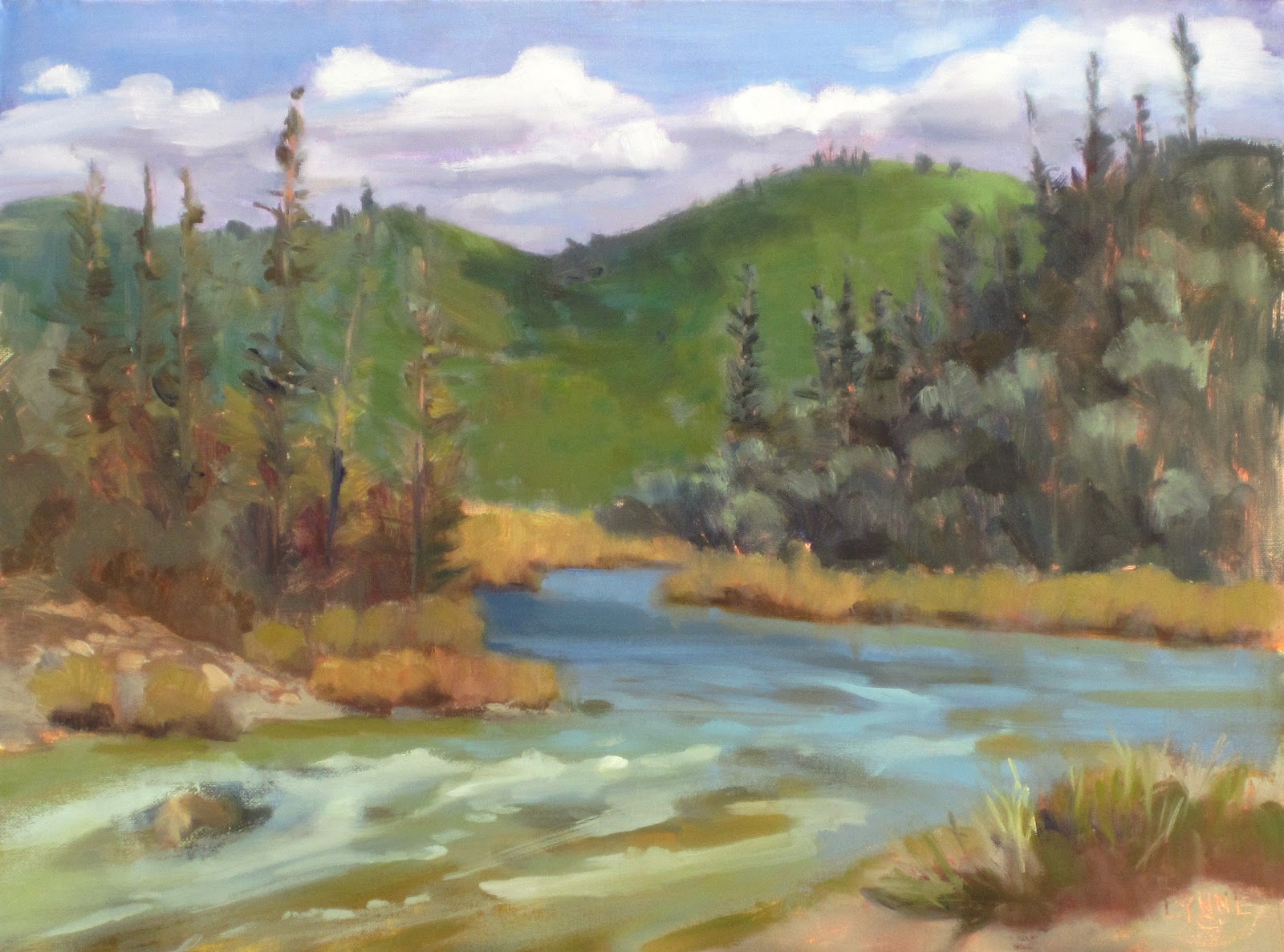 1600x1187 California Artwork American River Plein Air Painting, Cloudy Day - American River Painting